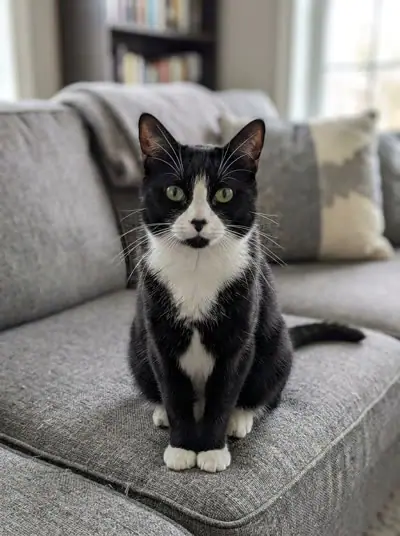 Original photo of a black and white tuxedo cat