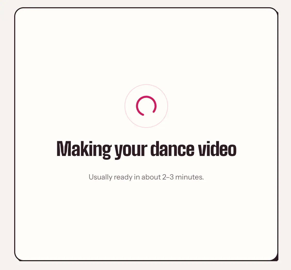 Smalltown Boy AI generation screen showing the dance video being processed