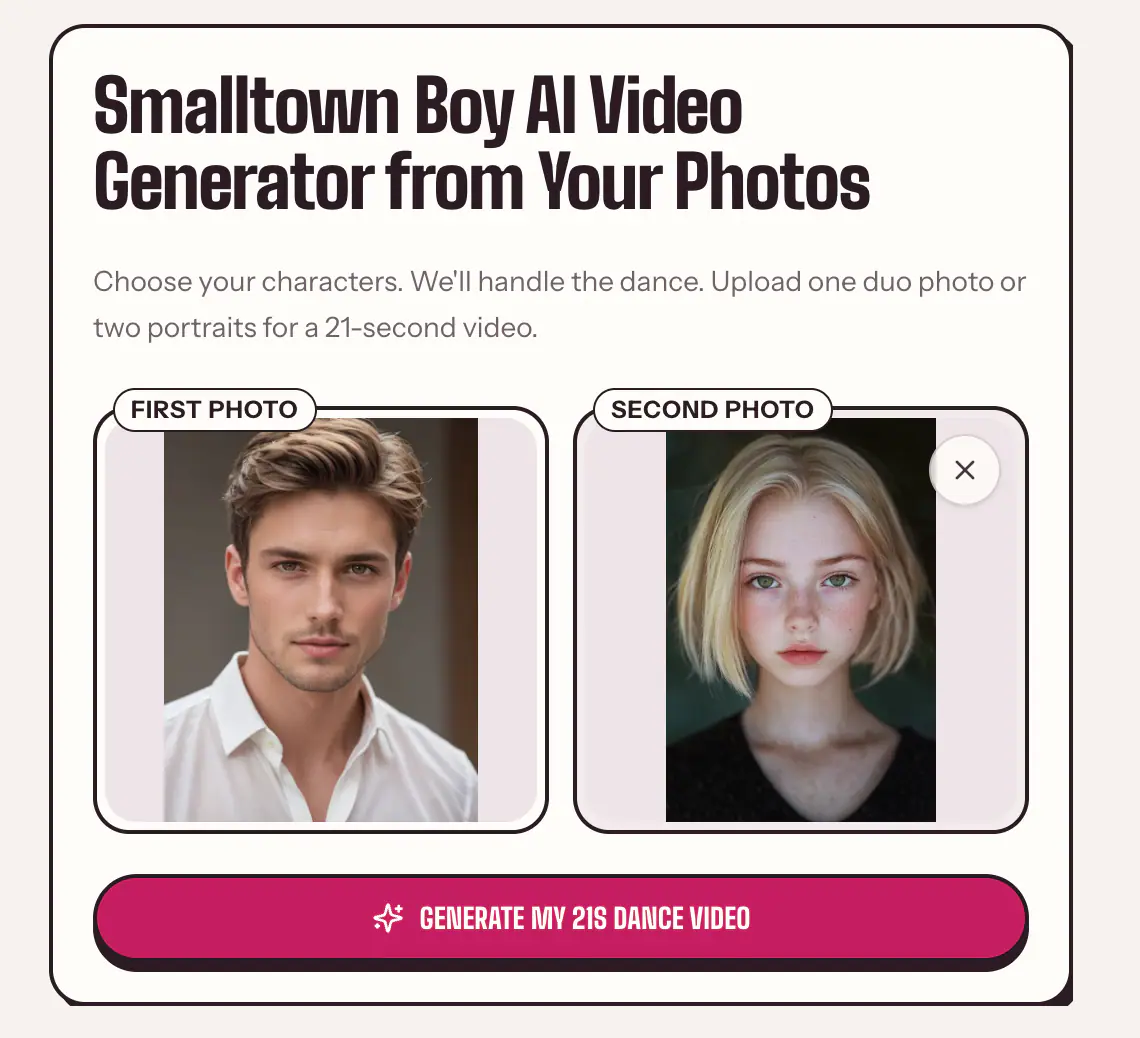 Two portraits loaded into the first photo and second photo slots before generating